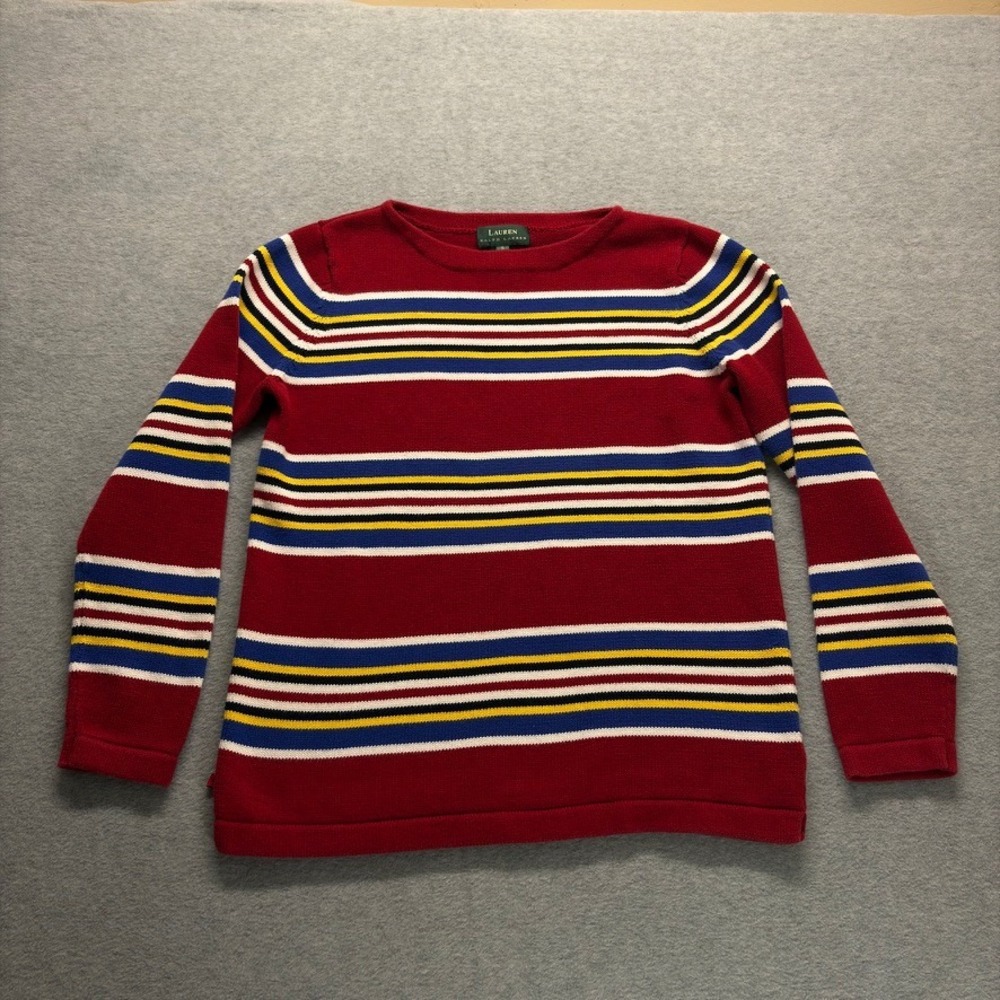 Lauren Ralph Lauren Sweater Womens Small Red Striped Cotton Knit Nautical